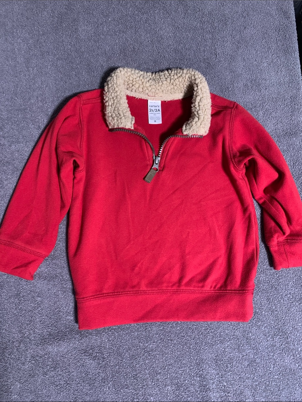 Carter's Red Half-Zip Jacket with Cream Sherpa Collar